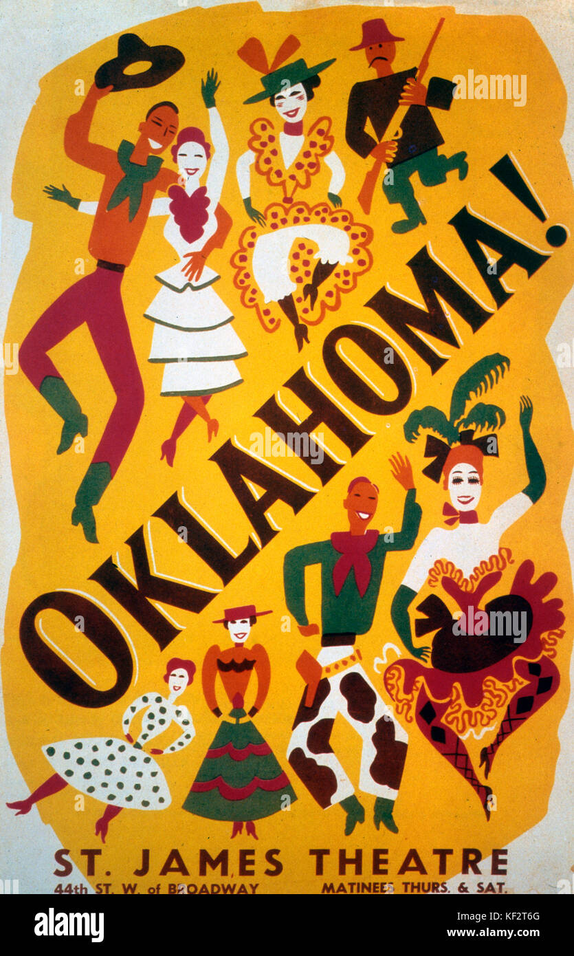 Oklahoma! Plakat für Theater Produktion in St. James Theatre, New York, USA. 31. März 1943 geöffnet. Richard Rodgers und Oscar Hammerstein II) Musical. Stockfoto