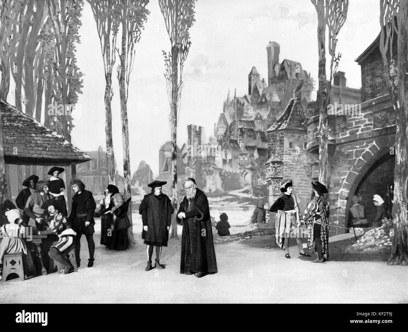 "Faust" von Goethe, Teil I - an der Stadt Tor - Theatre National de L'Odeon, Paris, 1913 durchgeführt. Mit (von rechts) Jean D'Yd als Froch, Coste, wie Wagner, Joube als Faust und Bertin als Student nach links. Bühnenbild von Deshayes. JWG: deutsche Dichter, Romancier, Dramatiker und Philosoph. 28. August 1749 - 22. März 1832 Stockfoto