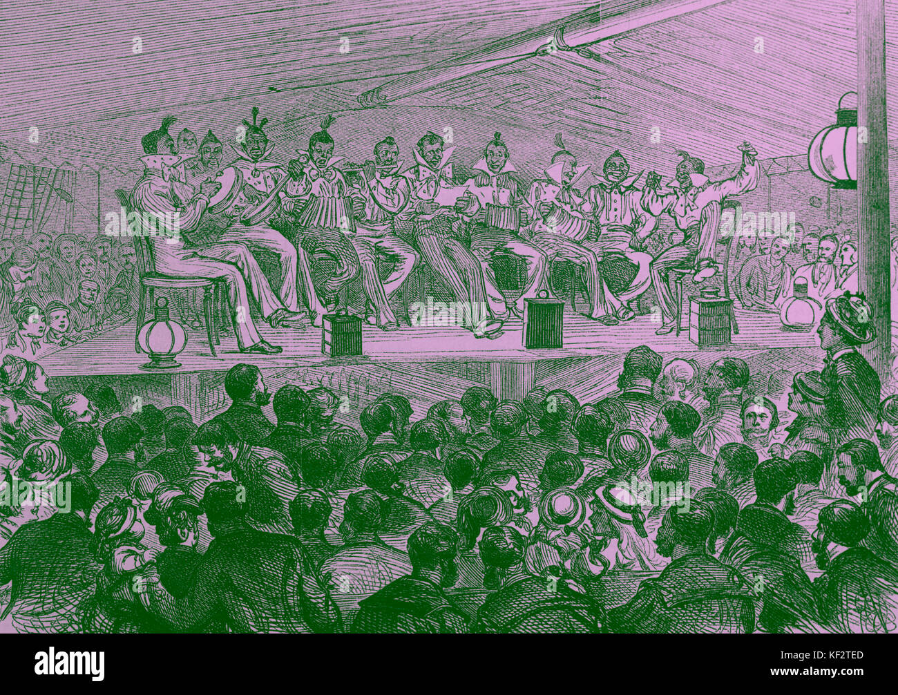 Schwarze Musik - Unterhaltung auf truppentransporter. Bildunterschrift lautet: "Ein Neger blackface Unterhaltung". Abbildung zeigt schwarze Musiker concertinas spielen, Flöte Tamburin etc. 1878 Stockfoto