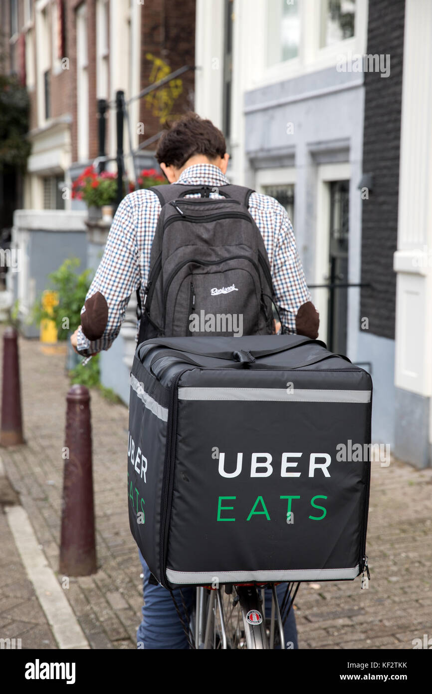 Uber isst, Fahrradfahrer. Stockfoto