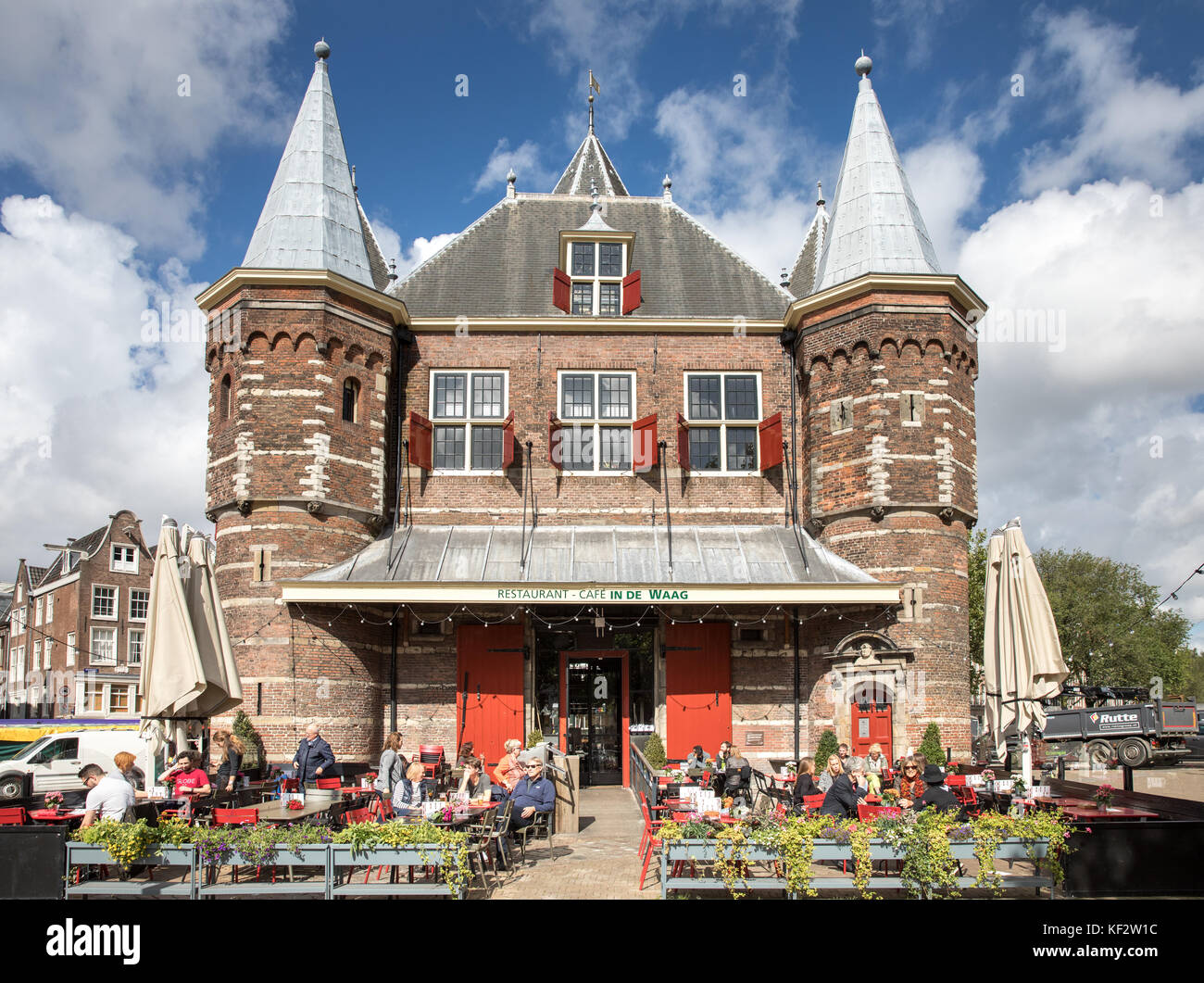Café in de Waag, Amsterdam, Niederlande Stockfoto