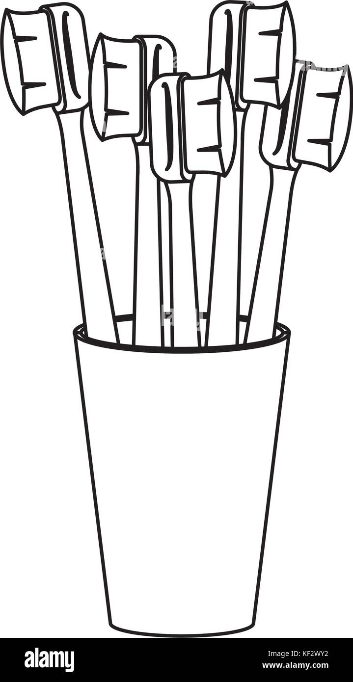 Glas mit mehreren Zahnbürste in Schwarzweiß Silhouette Stock Vektor