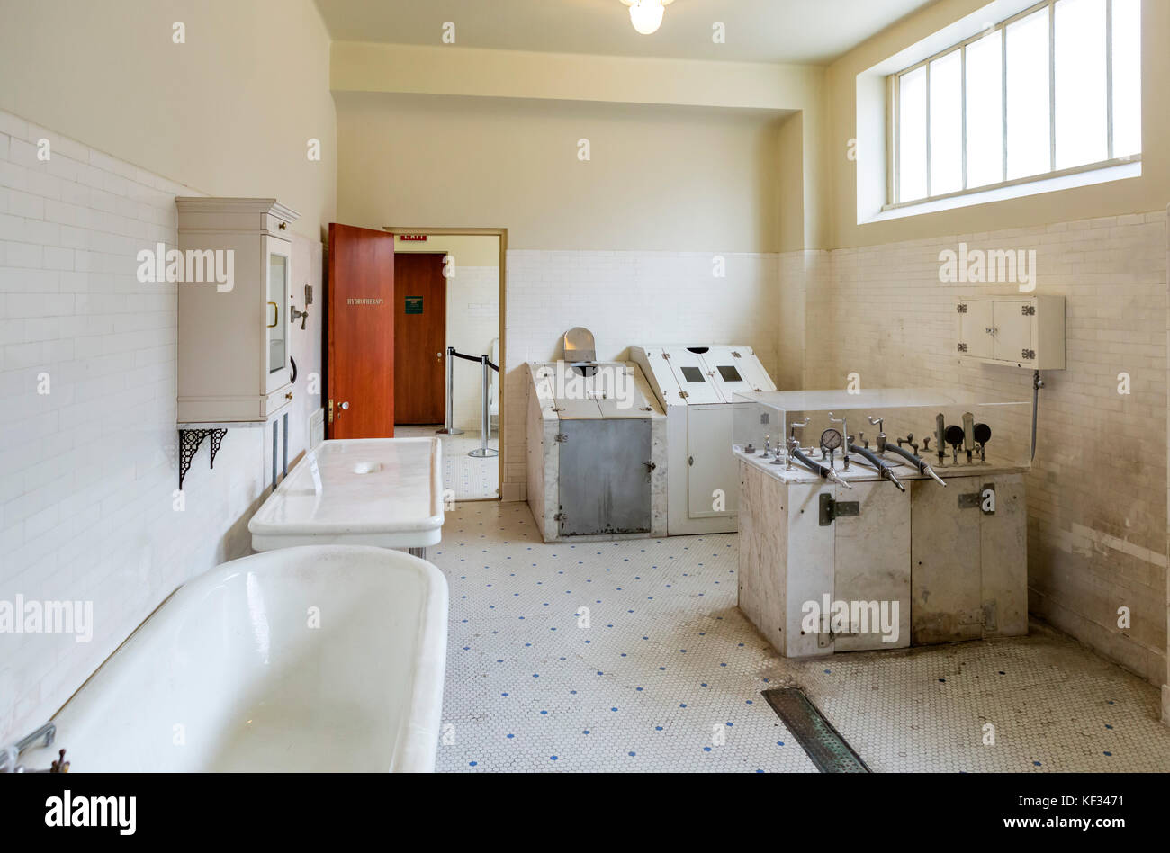 Hydrotherapie Zimmer im historischen Fordyce Bath House, Central Avenue ('Bathhouse Row'), Hot Springs, Arkansas, USA Stockfoto