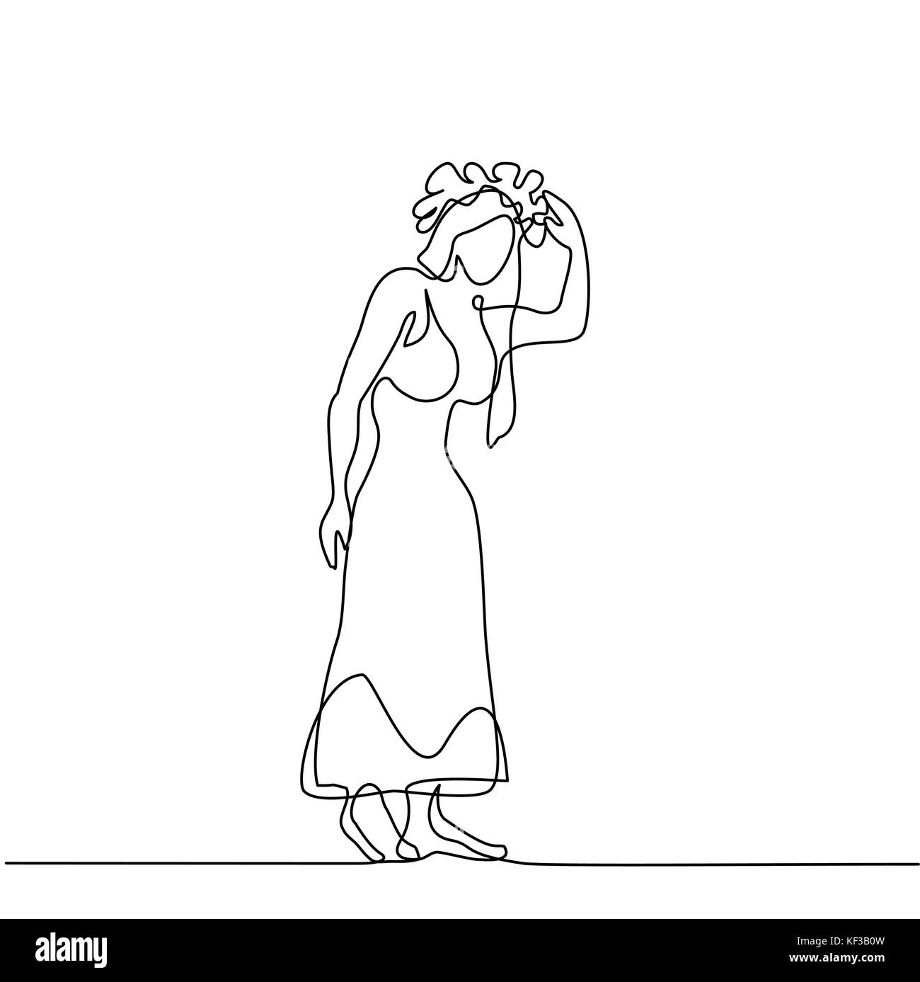 Frau in langes Kleid mit Blumenkranz Stock Vektor