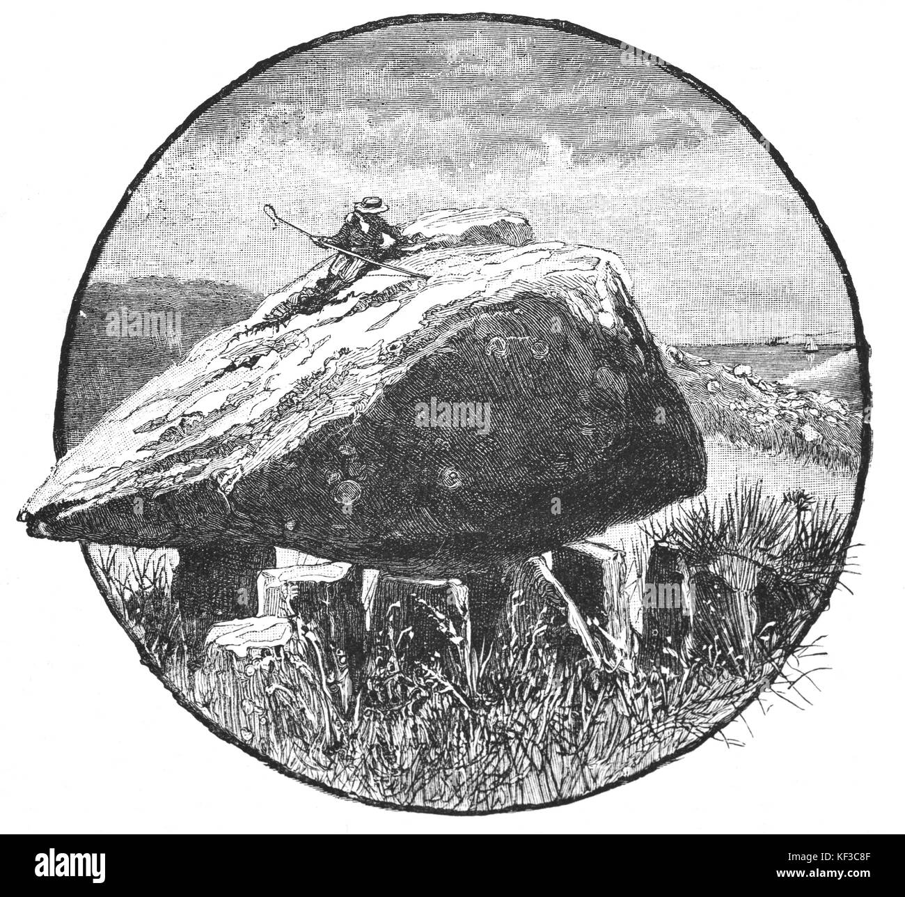 1890: Shepherd on Arthur's Stone, manchmal auch bekannt als King Arthur's Stone oder Maen Ceti, ist ein neolithisches Grabmal aus dem Jahr 2500 v. Chr. auf Cefn Bryn, einem alten 8 Meilen langen alten Roter Sandsteinfeldkamm im Herzen der Gower Halbinsel im County Swansea in Südwales. Stockfoto 1890: Shepherd on Arthur's Stone, manchmal auch bekannt als King Arthur's Stone oder Maen Ceti, ist ein neolithisches Grabmal aus dem Jahr 2500 v. Chr. auf Cefn Bryn, einem alten 8 Meilen langen alten Roter Sandsteinfeldkamm im Herzen der Gower Halbinsel im County Swansea in Südwales. Stockfoto