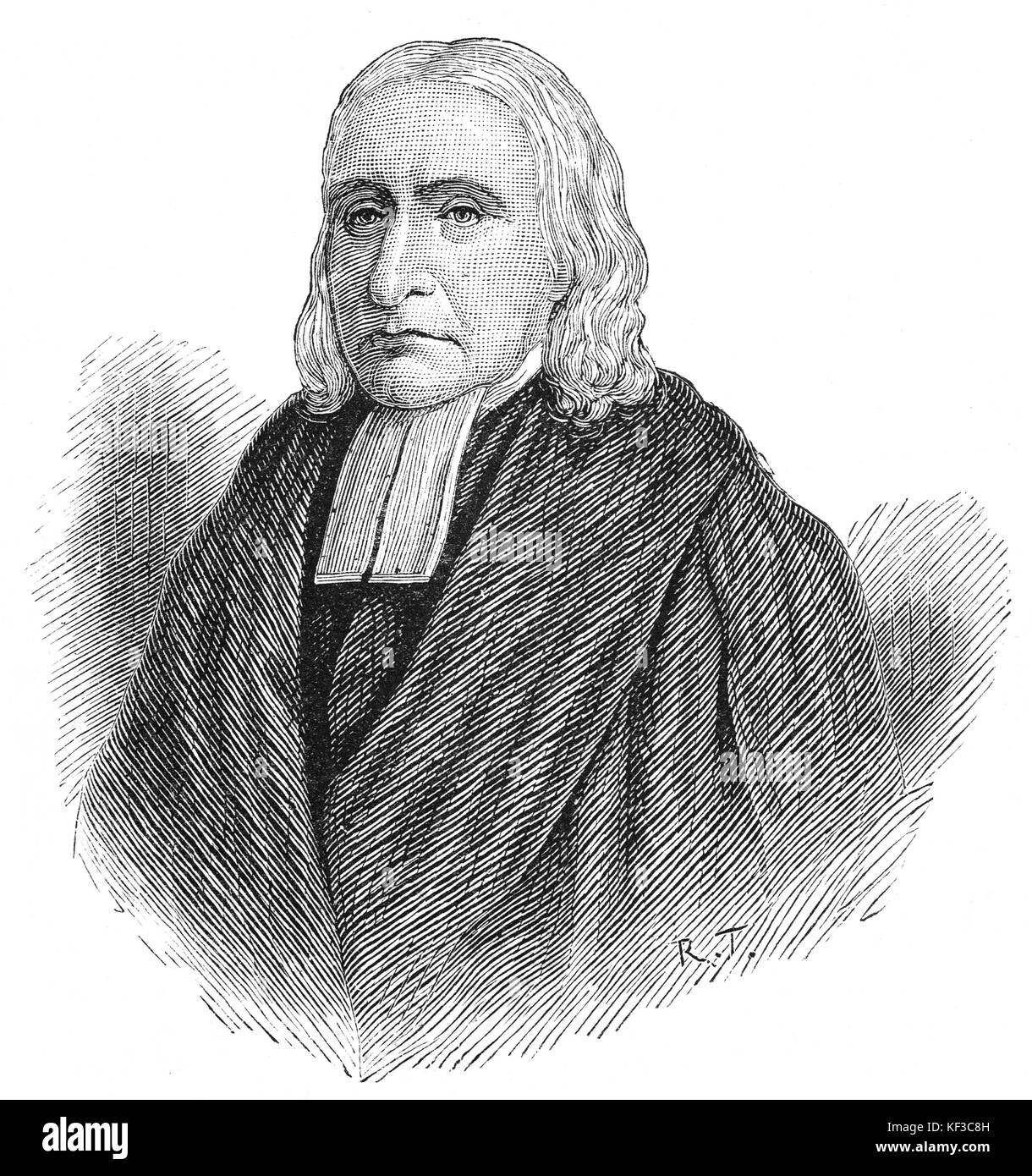 1890: Das Porträt von Daniel Rowland (1711 - 1790) war einer der führenden Führer der walisisch-calvinistischen Methodisten-Wiederbelebung. Er war als Prediger bekannt und machte Llangeitho, Ceredigion zu einem Zentrum für calvinistischen Methodismus in Mittelwales. Stockfoto