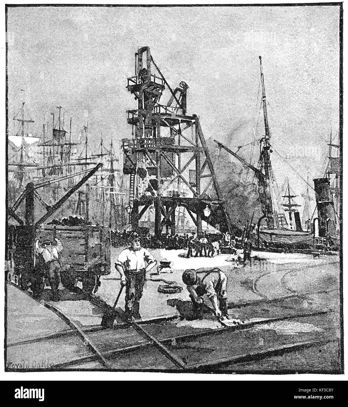 1890: Export von Kohle aus Cardiff Docks in South Wales. Stockfoto