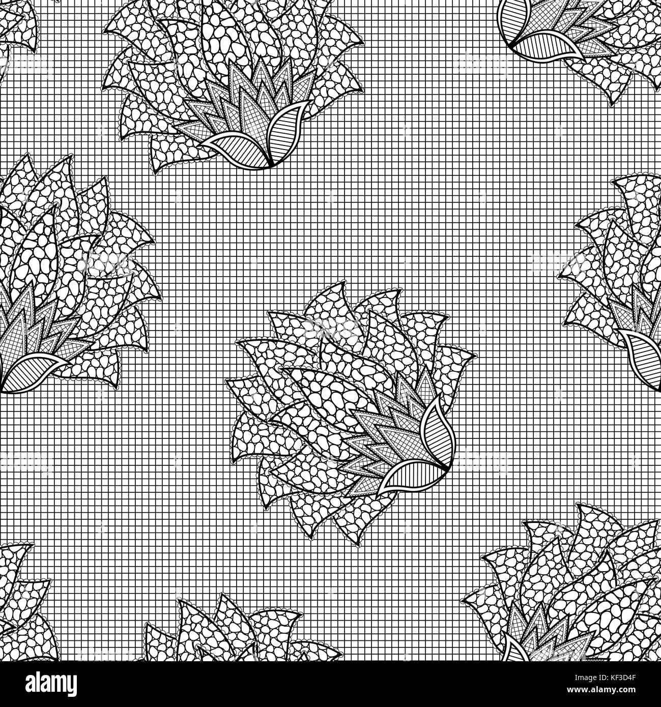 Florale nahtlose Hand gezeichnet Schwarz und Weiß vector Pattern Stock Vektor