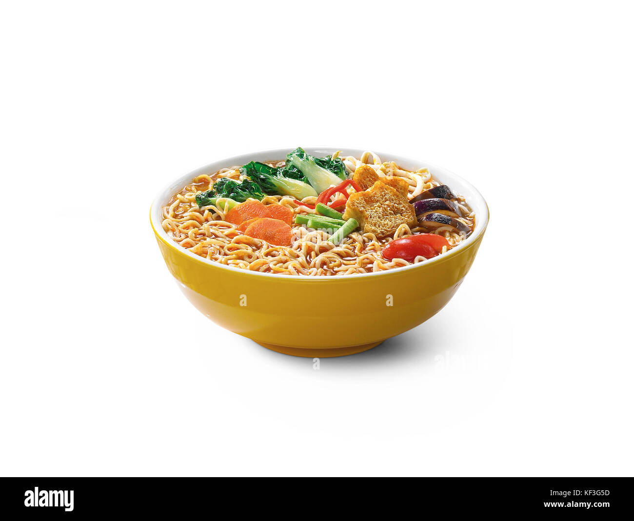 Heiß und würzig curry Instant Nudelsuppe mit Gemüse Stockfoto