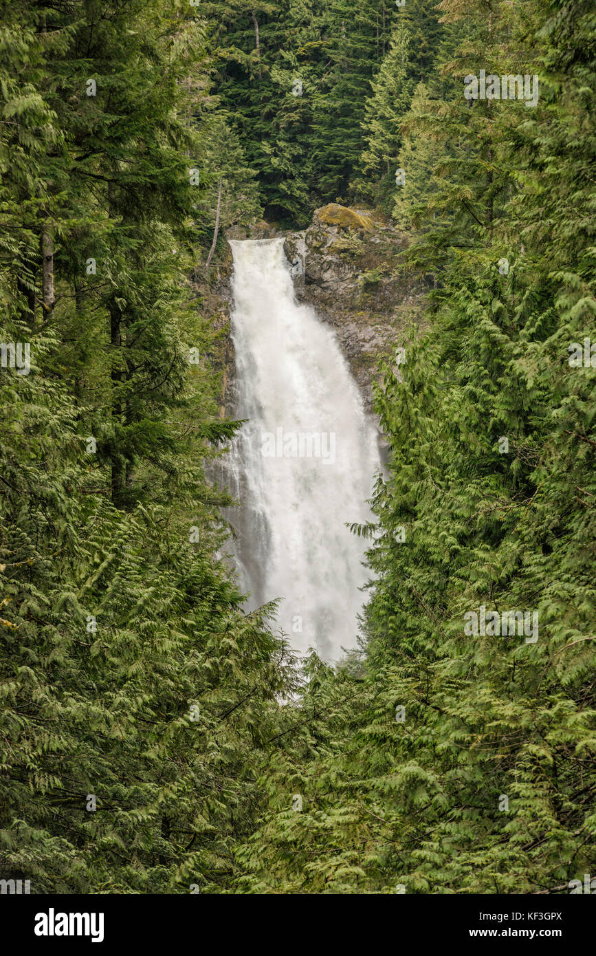 Untere Wallace Falls im Frühjahr, Wallace Falls State Park, North Cascades, in der Nähe der Stadt Gold Bar, Washington, USA Stockfoto