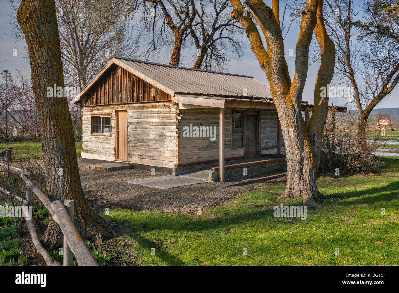 Olmstead Cabin, historische Pionierfarm, Olmstead Place State Park in Ellensburg, Washington, USA Stockfoto