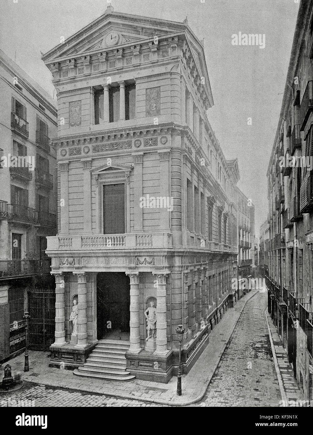 Spanien Katalonien Barcelona, 1918. alten kommerziellen Casino, auch als "El bolsín" in der Veronica square bekannt. Es zwischen 1881-1883 gebaut wurde von den katalanischen Architekten Tiberio sabater (1852-1929). Derzeit beherbergt es das Barcelona Kunst und Handwerk Schule. fotografie. Stockfoto