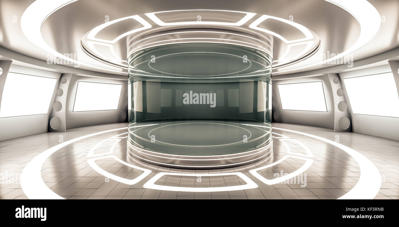 Futuristische Interieur mit Schaufenster und glühen Panel Stockfoto