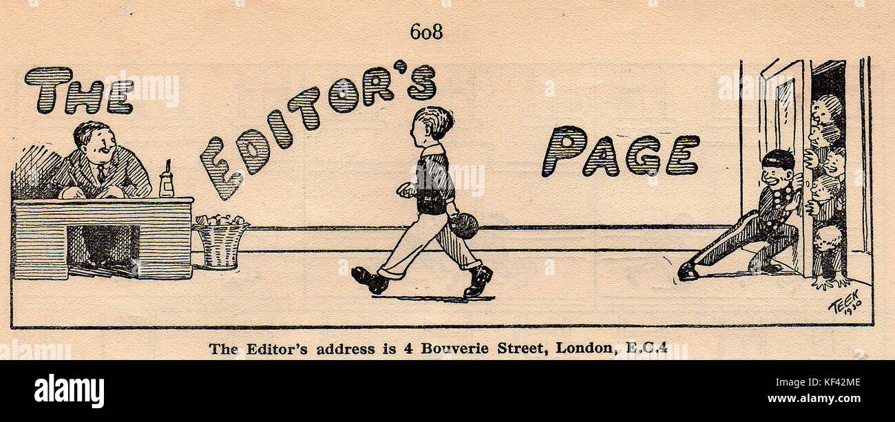 Seite des Editors Position, der von den Jungen der eigenen jährlichen 1932-33 (UK) Stockfoto
