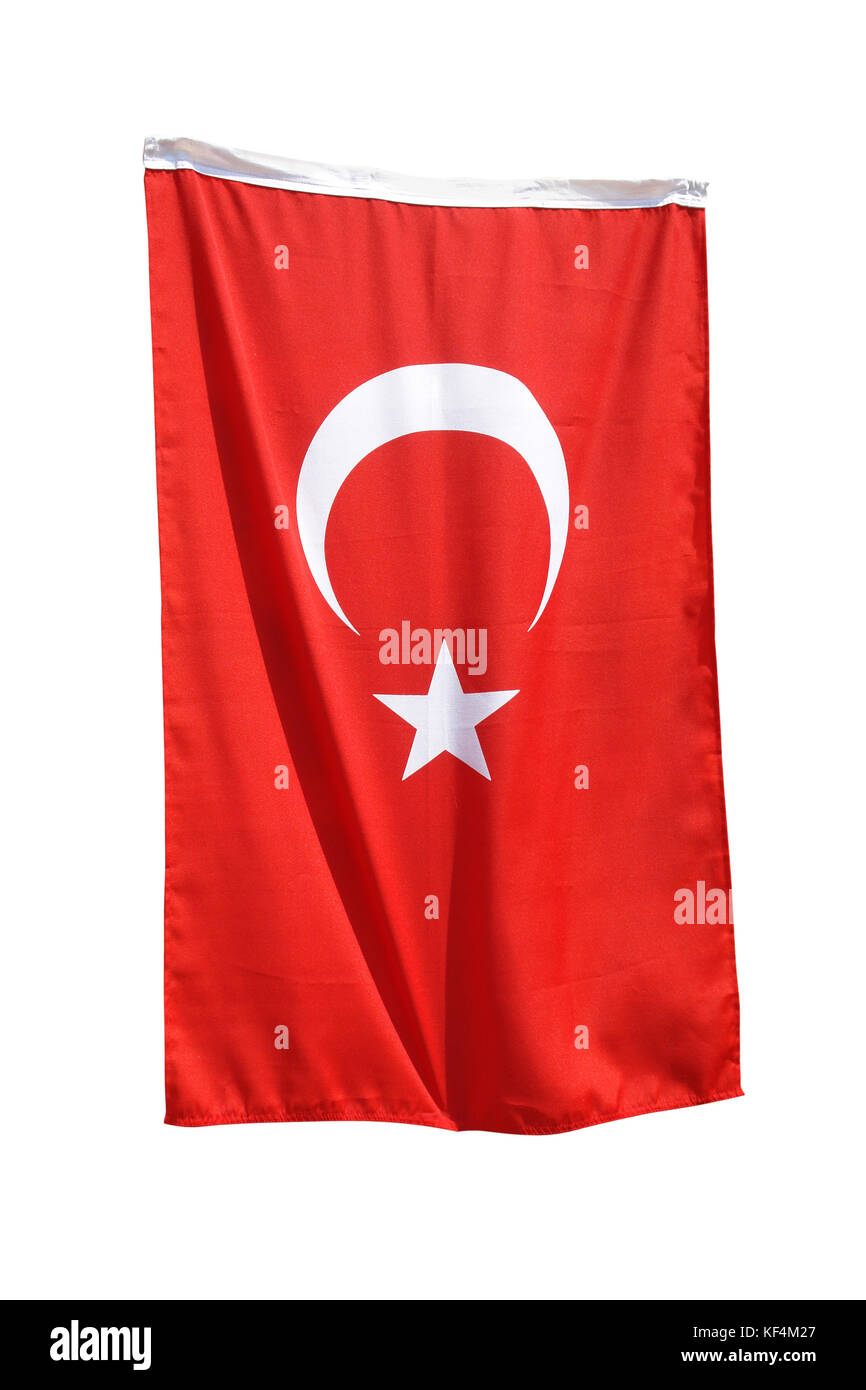 Türkische Flagge auf weißem Hintergrund Stockfoto