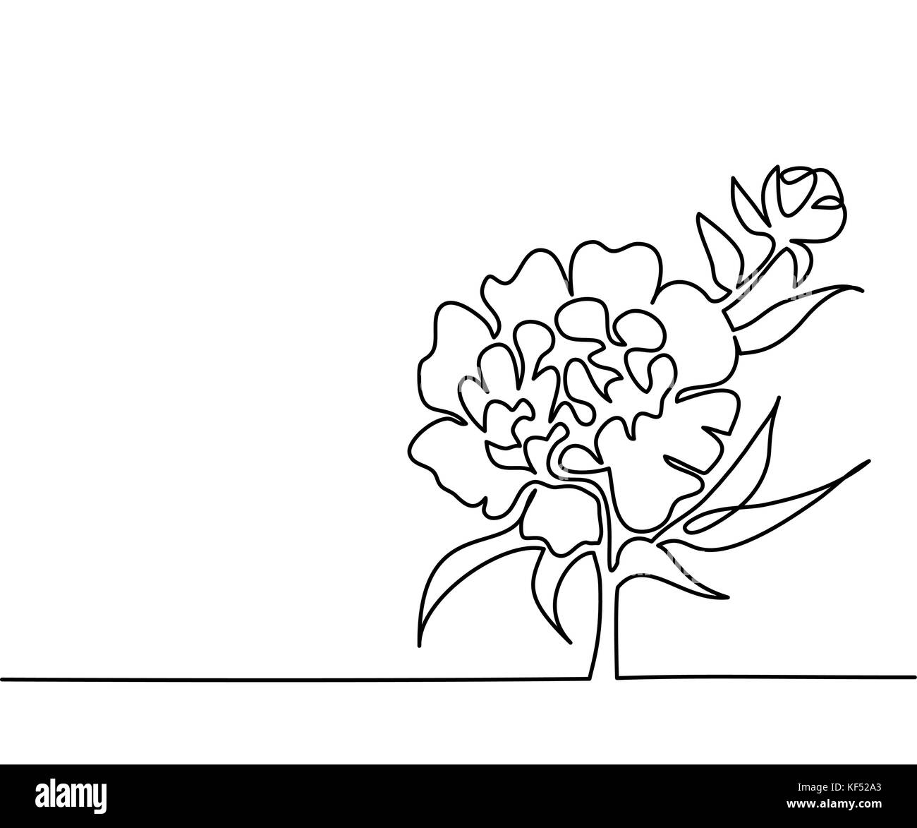 Schöne Blumen Pfingstrosen. Kontinuierliche Strichzeichnung. Vector Illustration Stock Vektor