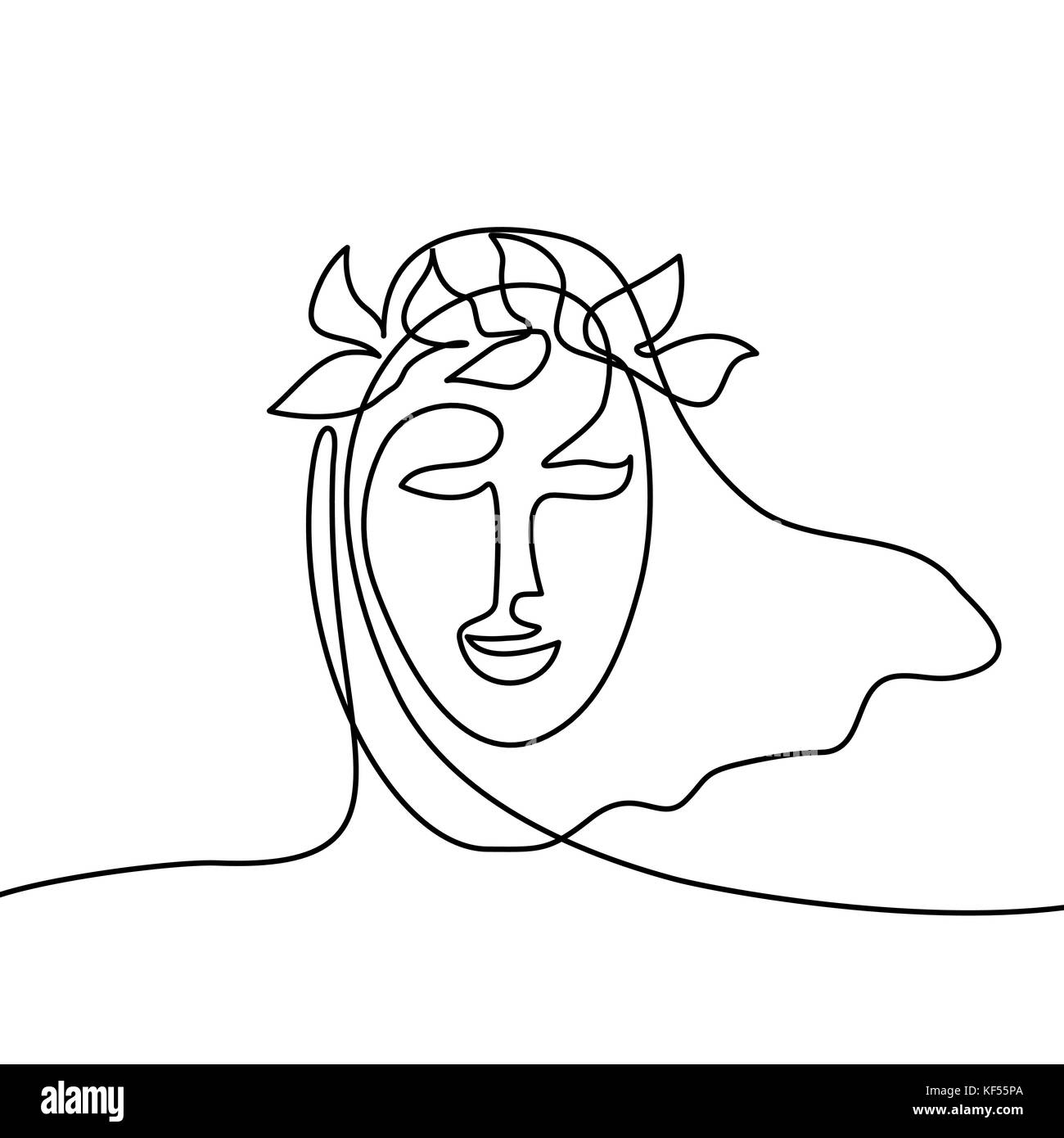 Vektor durchgehende Linie zeichnen. abstrakte Porträt einer Frau mit Kopf Kranz. Vector Illustration. Stock Vektor