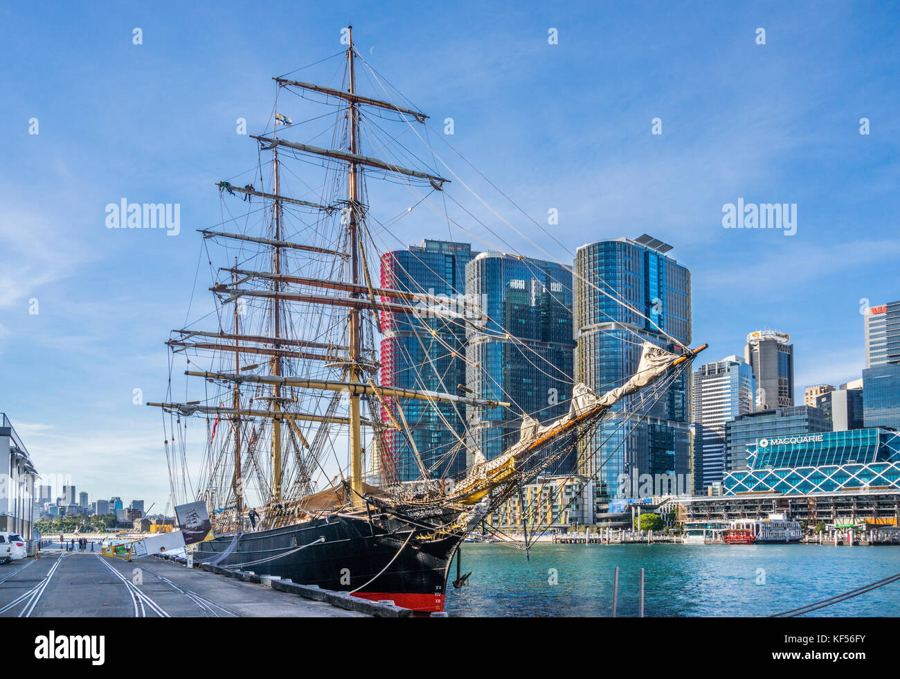 Australien, New South Wales, Sydney, Darling Harbour, Kai7, Maritime Heritage Centre, Ansicht des Eisernen - geschält Barke Tall Ship James Craig gegen t Stockfoto