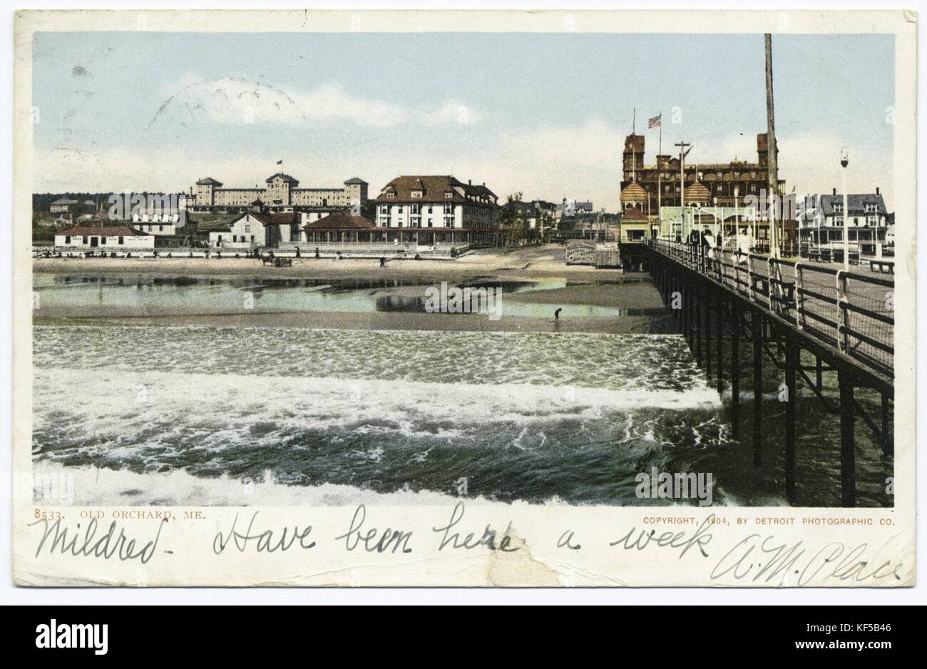 Beachfront Gebäude mit Pier, alten Obstgarten, Maine, USA, 1914. Von der New York Public Library. () Stockfoto