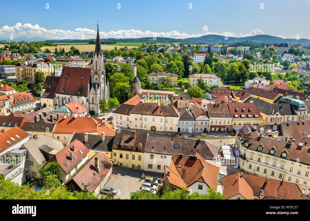Ansicht der Stadt von der Abtei von Melk. Österreich Stockfoto Ansicht der Stadt von der Abtei von Melk. Österreich Stockfoto