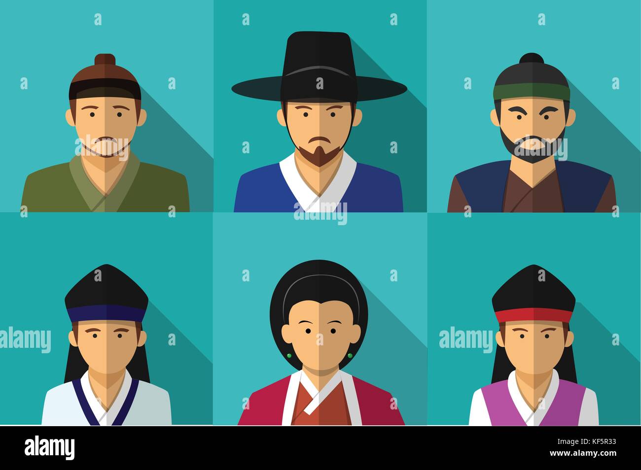 Porträt des koreanischen Volkes in traditioneller Tracht, Vektor Stock Vektor