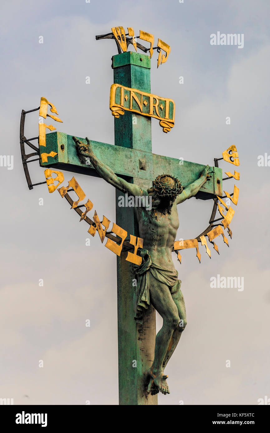 Charles Brücke Statue in Prag, Tschechien Stockfoto