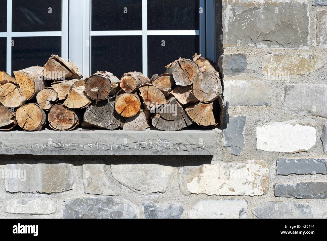 Gruppe von cut Brennholz. Stockfoto