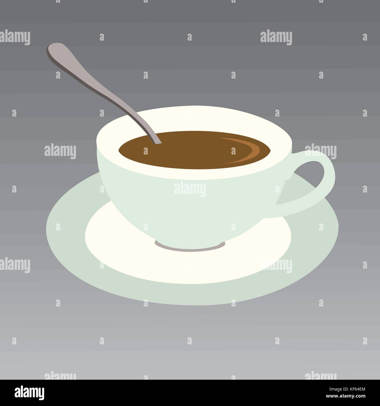 Vector Illustration einer Schokolade Tasse mit Untertasse und Löffel isoliert auf einem grauen Hintergrund Stock Vektor