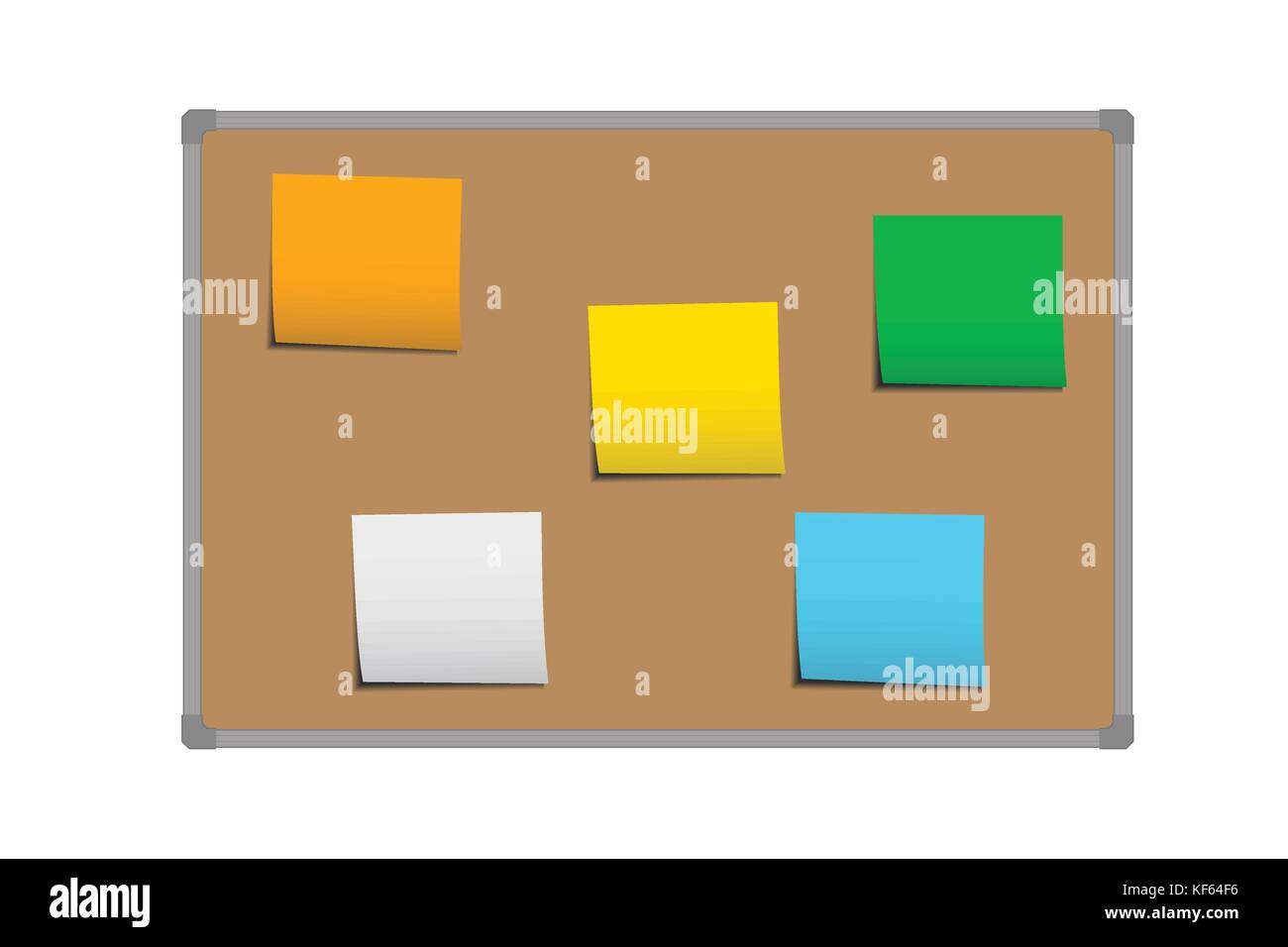 Realistische vector Abbildung: braun Cork board mit Rahmen und Aufkleber für das Auswendiglernen, Notizen und Nachrichten auf weißem Hintergrund Stock Vektor