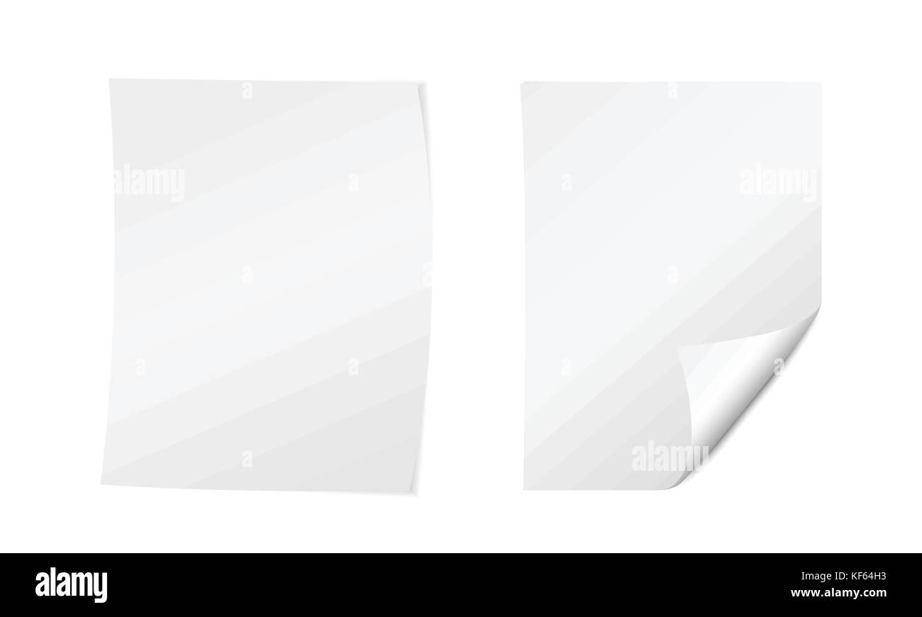 Realistische vector Abbildung: weiße Papier A4 s Mit verbogene Ecken und Schatten auf weißem Hintergrund Stock Vektor