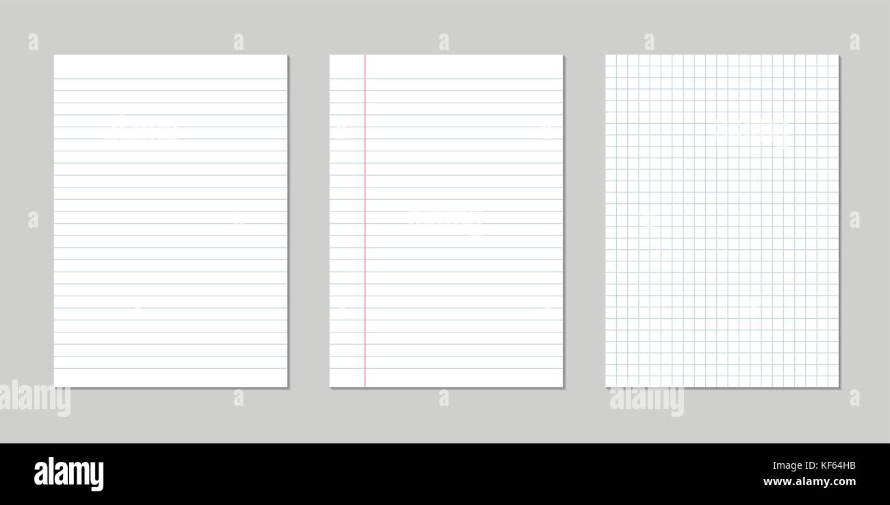 Festlegen von realistischen Vector Illustration von leeren Bögen von Square und liniertem Papier aus einem Block auf einem grauen Hintergrund isoliert Stock Vektor