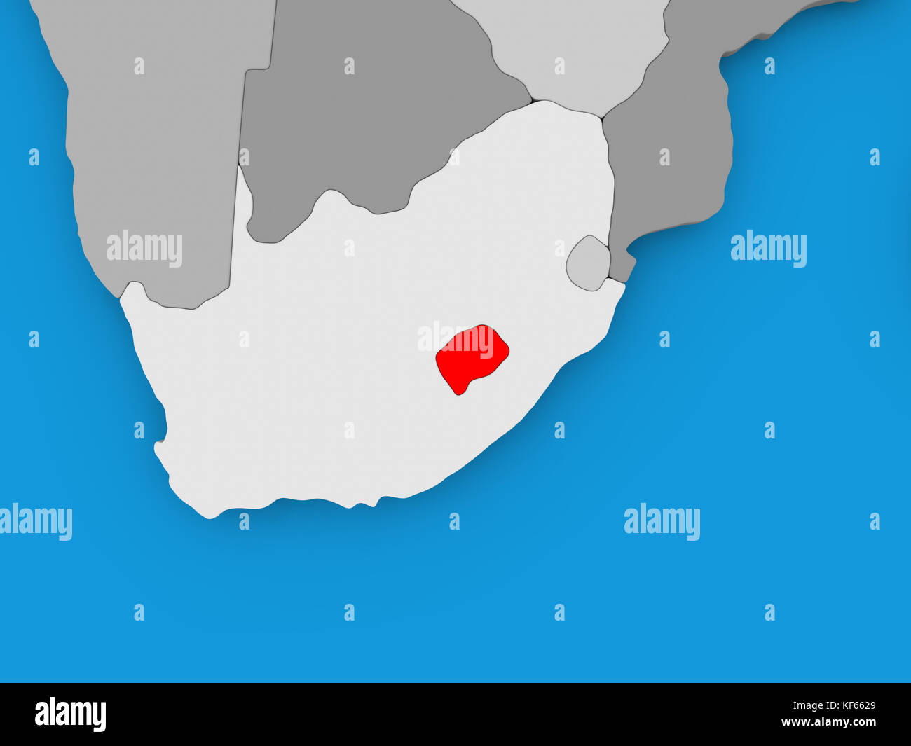Lesotho in Rot auf politische Karte. 3DDarstellung Stockfotografie Alamy