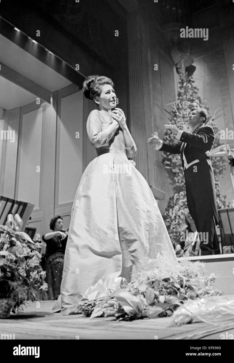 Maria Callas trat am 5. Juni 1963 auf der Théâtre des Champs Elysées in Paris auf. Stockfoto