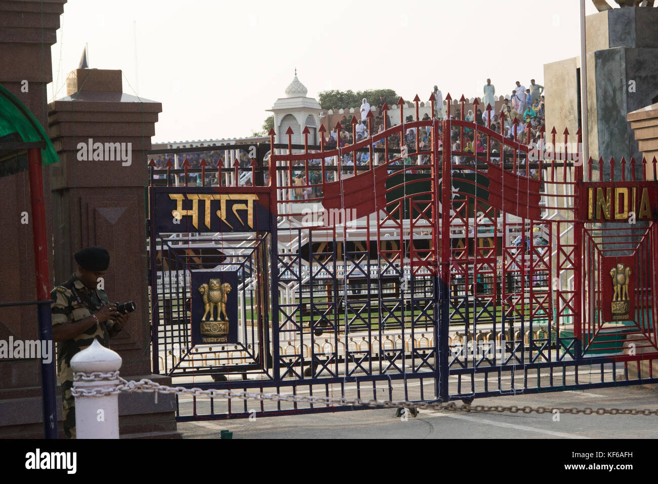 Schlagen retreat Zeremonie an wagah Grenze von Indien und Pakistan Stockfoto