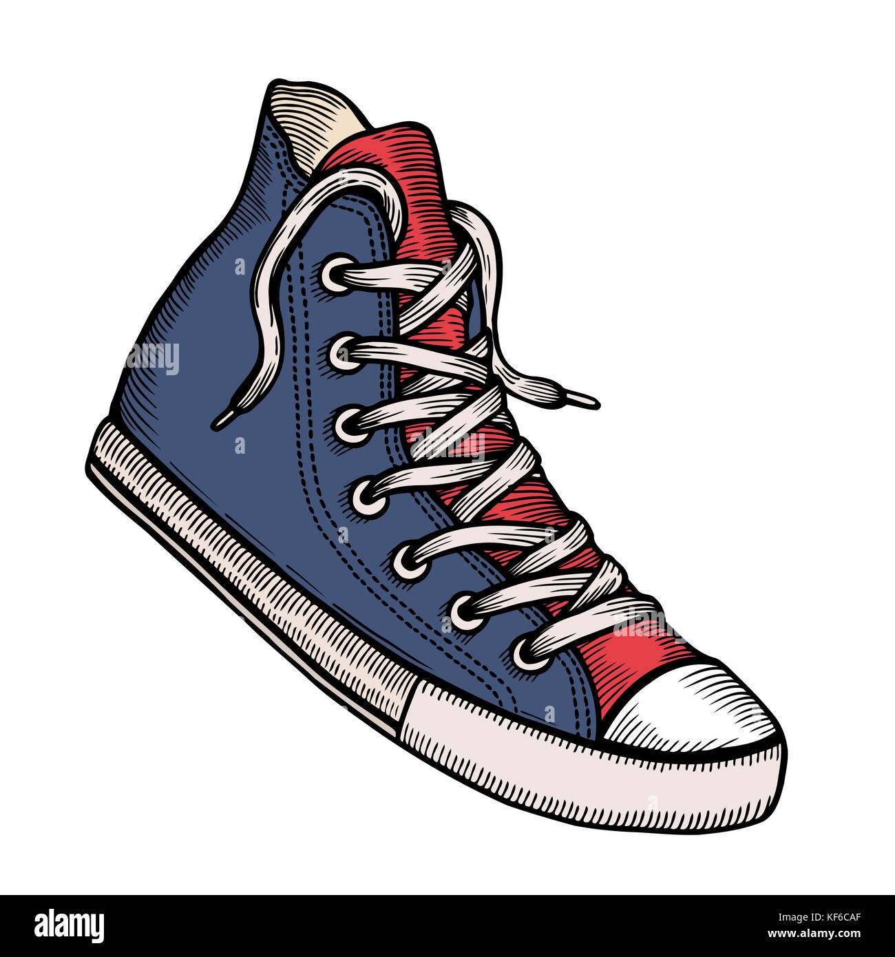 Modeillustration mit blauen Turnschuhe und ink spots. Hand gezeichnet Vector Illustration Stock Vektor