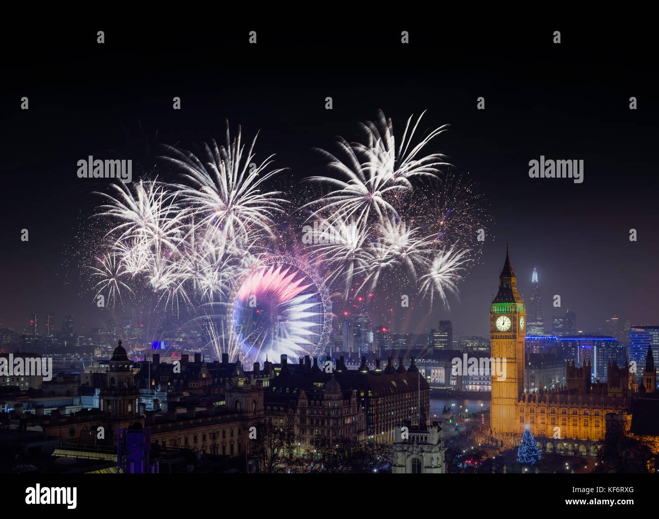 Der Bürgermeister von londons Neujahrsfeuerwerk zeigt Stockfoto