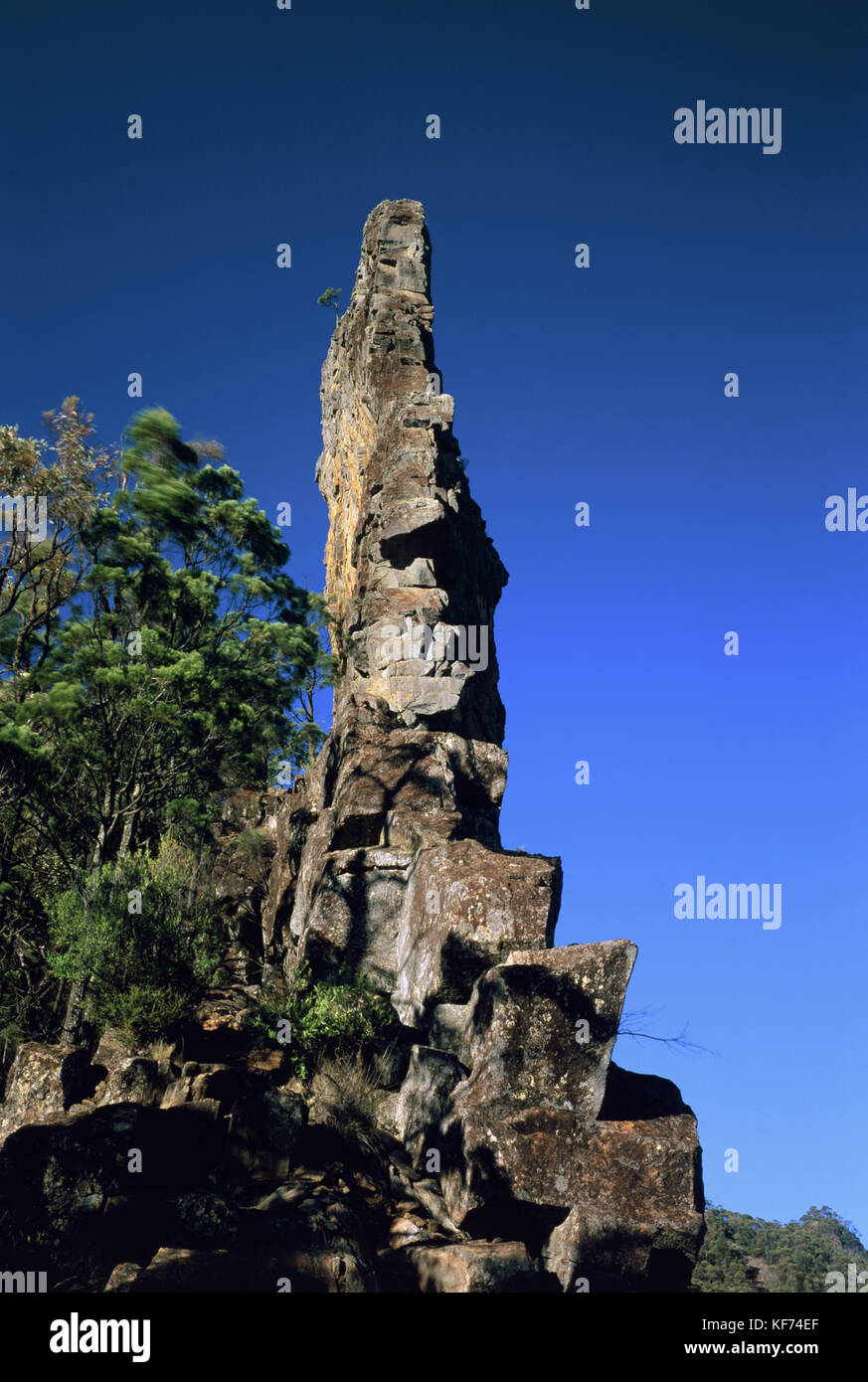 Das Breadknife, aus den Grand High Tops. Warrumbungle National Park, New South Wales, Australien Stockfoto