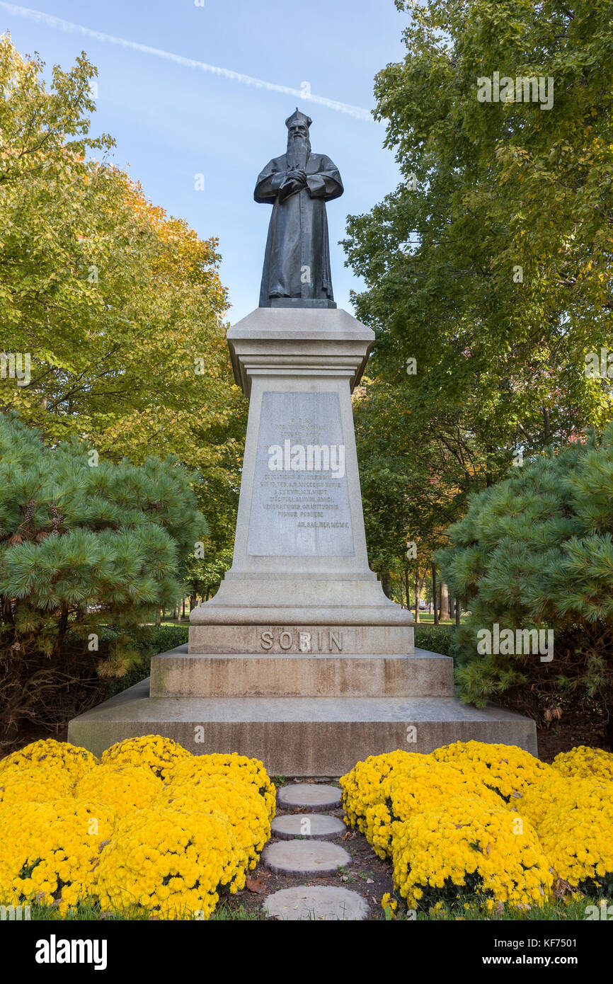 NOTRE DAME, IN/USA - Oktober 19, 2017: Edward F. Sorin Statue auf dem Campus der Universität von Notre Dame. Stockfoto