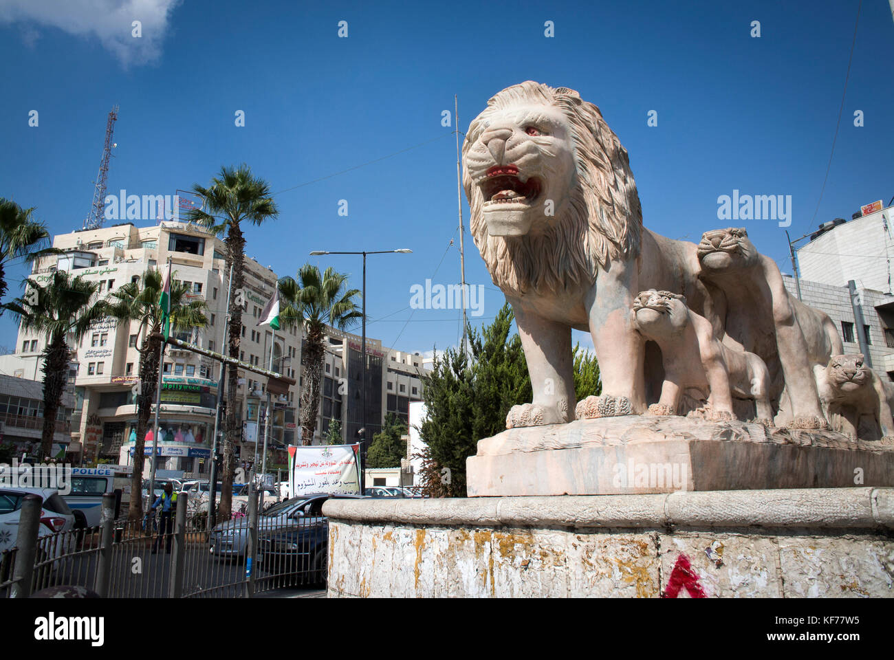 Das besetzte palästinensische Gebiet Al-Manara Square in Ramallah, Palästina Stockfoto