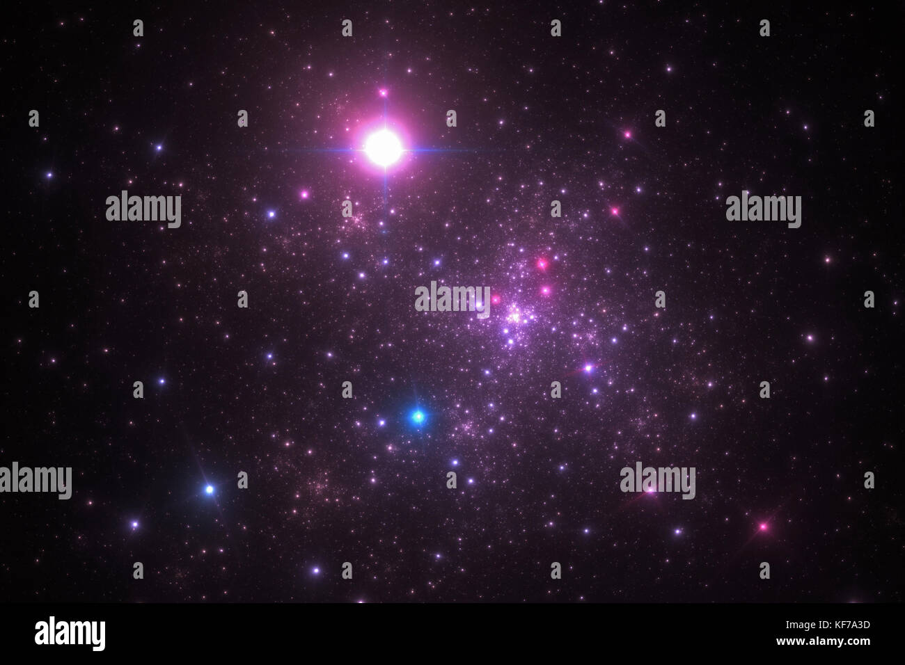 Fraktale Illustration eines bunten Universums mit strahlenden Sternen Stockfoto