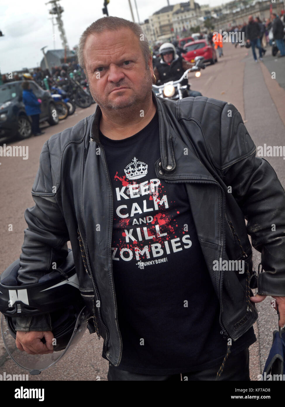 Ein Biker auf einem Motorrad Rallye in Brighton Stockfoto