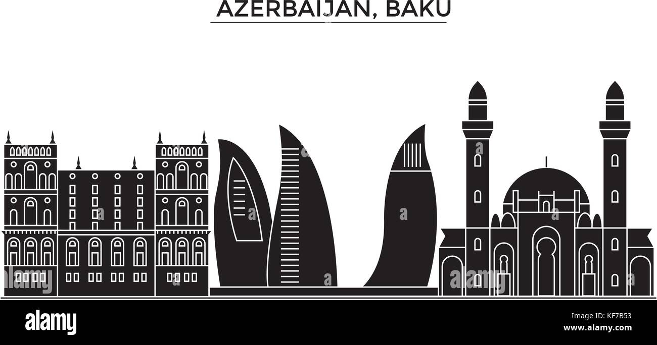Aserbaidschan, Baku Architektur vektor Skyline der Stadt, Reisen Stadtbild mit Sehenswürdigkeiten, Gebäuden, isolierte Sehenswürdigkeiten auf Hintergrund Stock Vektor