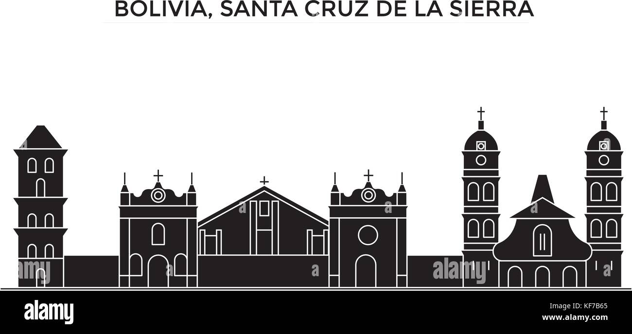 Bolivien, Santa Cruz de la Sierra Architektur vektor Skyline der Stadt, Reisen Stadtbild mit Sehenswürdigkeiten, Gebäuden, isolierte Sehenswürdigkeiten auf Hintergrund Stock Vektor