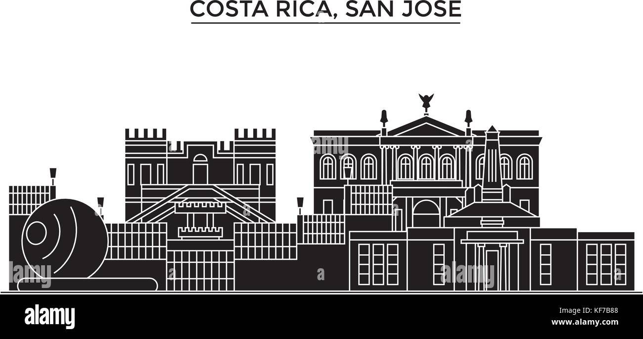 Costa Rica, San Jose Architektur vektor Skyline der Stadt, Reisen Stadtbild mit Sehenswürdigkeiten, Gebäuden, isolierte Sehenswürdigkeiten auf Hintergrund Stock Vektor