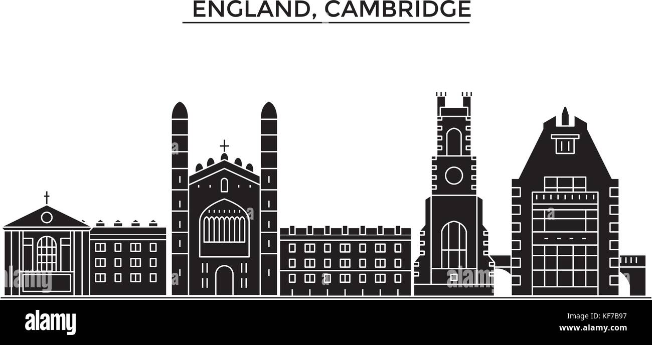 England, Cambridge Architektur vektor Skyline der Stadt, Reisen Stadtbild mit Sehenswürdigkeiten, Gebäuden, isolierte Sehenswürdigkeiten auf Hintergrund Stock Vektor