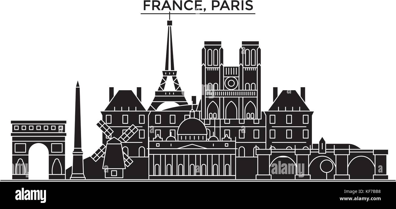 Frankreich, Ile de France, Paris Architektur vektor Skyline der Stadt, Reisen Stadtbild mit Sehenswürdigkeiten, Gebäuden, isolierte Sehenswürdigkeiten auf Hintergrund Stock Vektor