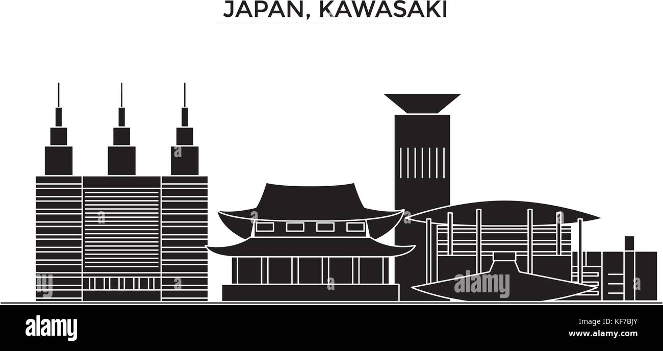Japan, Kawasaki Architektur vektor Skyline der Stadt, Reisen Stadtbild mit Sehenswürdigkeiten, Gebäuden, isolierte Sehenswürdigkeiten auf Hintergrund Stock Vektor
