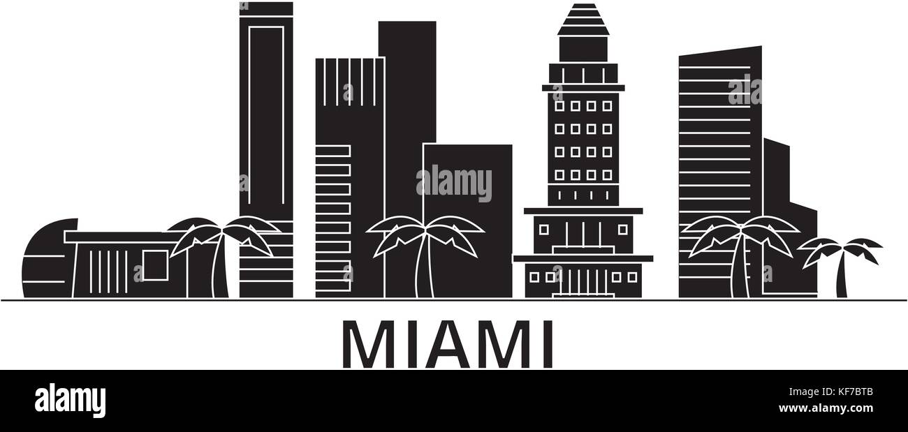 Miami Architektur vektor Skyline der Stadt, Reisen Stadtbild mit Sehenswürdigkeiten, Gebäuden, isolierte Sehenswürdigkeiten auf Hintergrund Stock Vektor