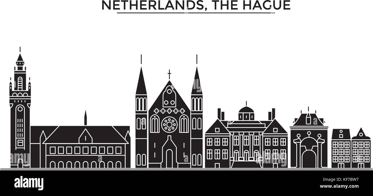 Niederlande, Den Haag Architektur vektor Skyline der Stadt, Reisen Stadtbild mit Sehenswürdigkeiten, Gebäuden, isolierte Sehenswürdigkeiten auf Hintergrund Stock Vektor