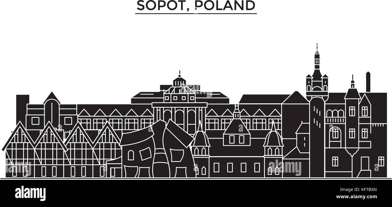 Polen, sopot Architektur vektor Skyline der Stadt, Reisen Stadtbild mit Sehenswürdigkeiten, Gebäuden, isolierte Sehenswürdigkeiten auf Hintergrund Stock Vektor